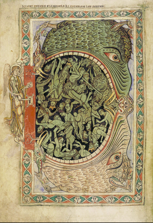 The unlocking of Hellsmouth. From the Winchester Psalter. British LIbrary